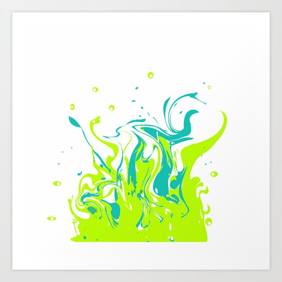Green with turquoise blue abstraction on white background . Art Print
