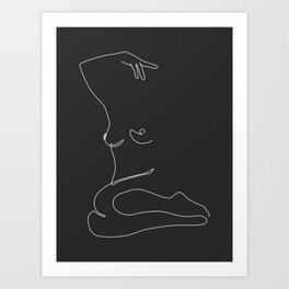 Shadow Pose / Sitting girl line drawing in black and white / Explicit Design  Art Print