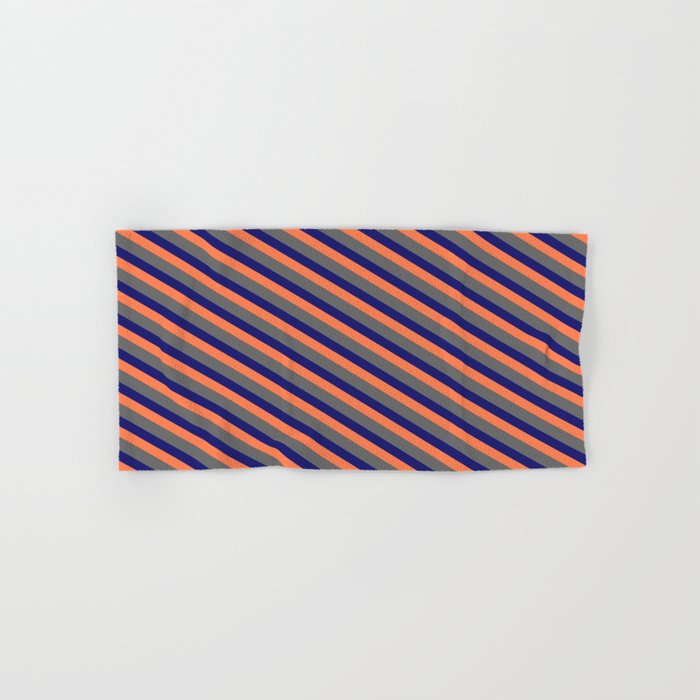 Dim Grey, Midnight Blue, and Coral Colored Lined Pattern Hand & Bath Towel
