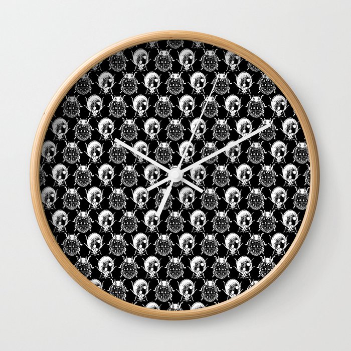 Ladybug Pattern | Black and White | Vintage Ladybugs | Ladybirds | Wall Clock