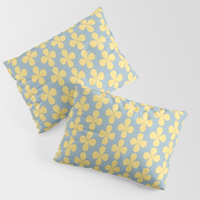 Yellow floral pattern on blue Pillow Sham