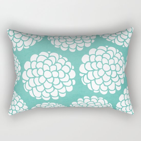 Turquoise Blossoms Rectangular Pillow