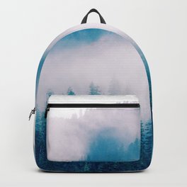 teal blue peaceful foggy day forest landscape photography Backpack