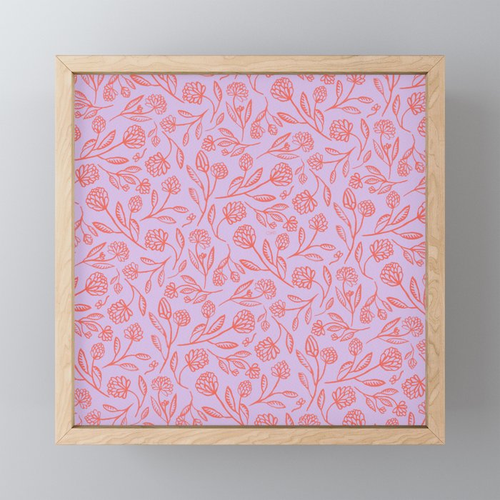 Floral Pattern - Lilac and Coral Framed Mini Art Print