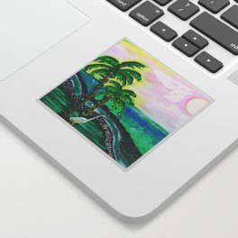 Tropical Ocean View with Egret Sticker