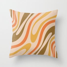 Wavy Loops Abstract Pattern in Retro Brown Orange Beige Throw Pillow