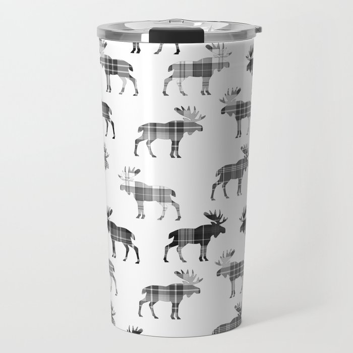 Moose Trot // Black & White Plaid Travel Mug