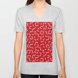 Curves on red background tiles V Neck T Shirt