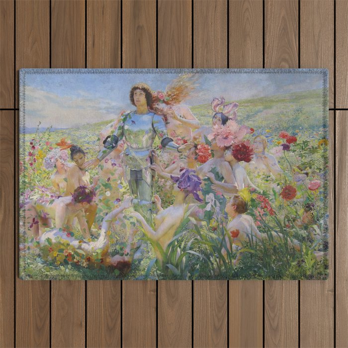 Le Chevalier aux Fleurs -Georges Rochegrosse The Flower Knight Outdoor Rug