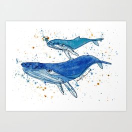 Whale Mommy and Baby Art Print