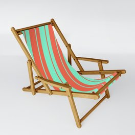 [ Thumbnail: Aquamarine and Red Colored Lined Pattern Sling Chair ]