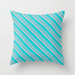 [ Thumbnail: Light Pink & Dark Turquoise Colored Striped Pattern Throw Pillow ]