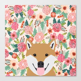 Shiba Inu floral dog face cute peeking shiba inus gifts Canvas Print