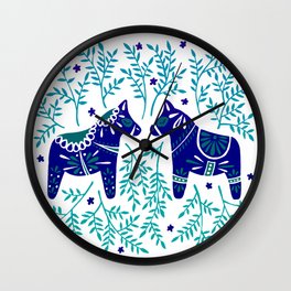 Swedish Dala Horses – Navy & Blue Palette Wall Clock