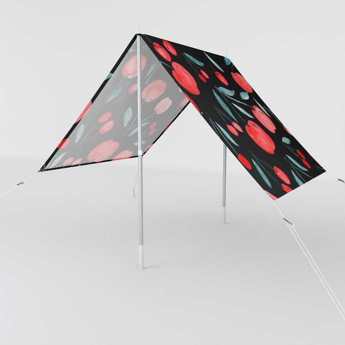Watercolor cherries - black, red and teal Sun Shade