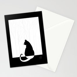 Cat Pondering Nature - Black Stationery Cards