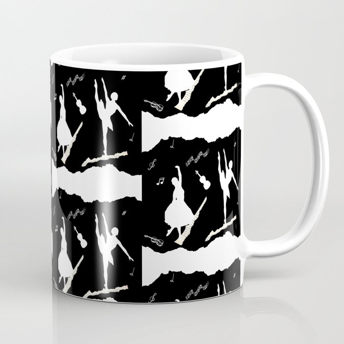 Two ballerina figures in white on black paper Coffee Mug