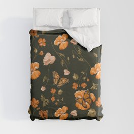 Monarch Butterflies and Orange Poppies Duvet Cover