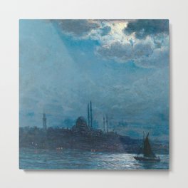 View of Istanbul in the moonlight; the Blue Mosque maritime nautical painting Vartan Makhokhian Metal Print