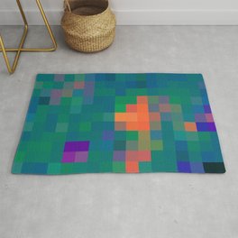 graphic design geometric pixel square pattern abstract in green blue orange Area & Throw Rug