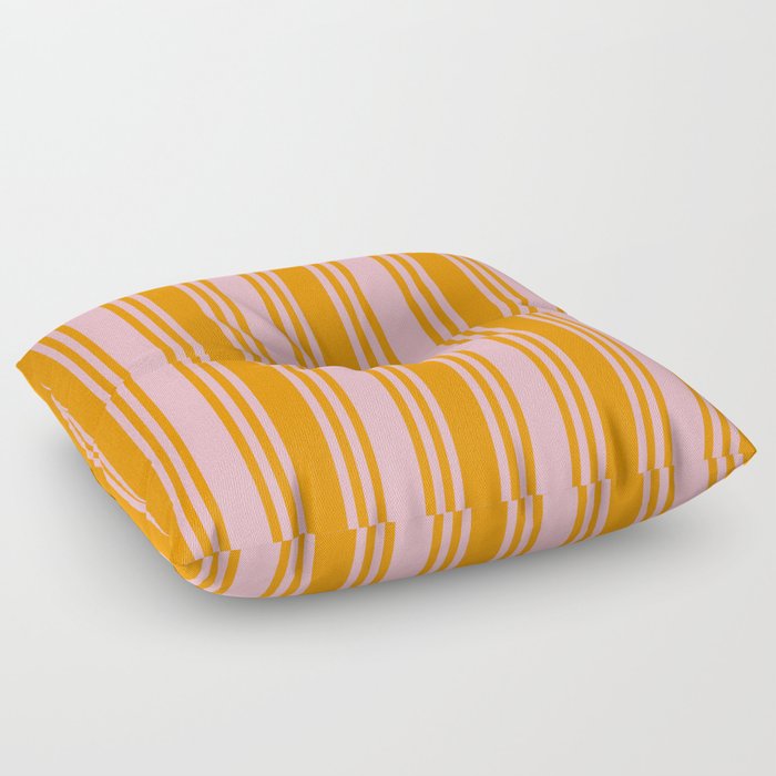 Light Pink and Dark Orange Colored Pattern of Stripes Floor Pillow
