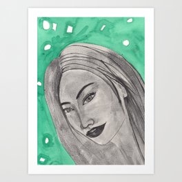 girl infront of a gre bacground Art Print