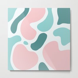 Retro Mint Green and Pink Blobs Over Pale Grey - Abstract Shapes - Funky Art - Matisse Metal Print | Texture, Grunge, Mid Century, Painting, Watercolor, Cubism, Graphicdesign, Matisse, Shapes, Blob 