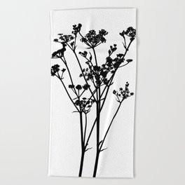 Black And White Cow Parsley Minimalistic Graphic Beach Towel