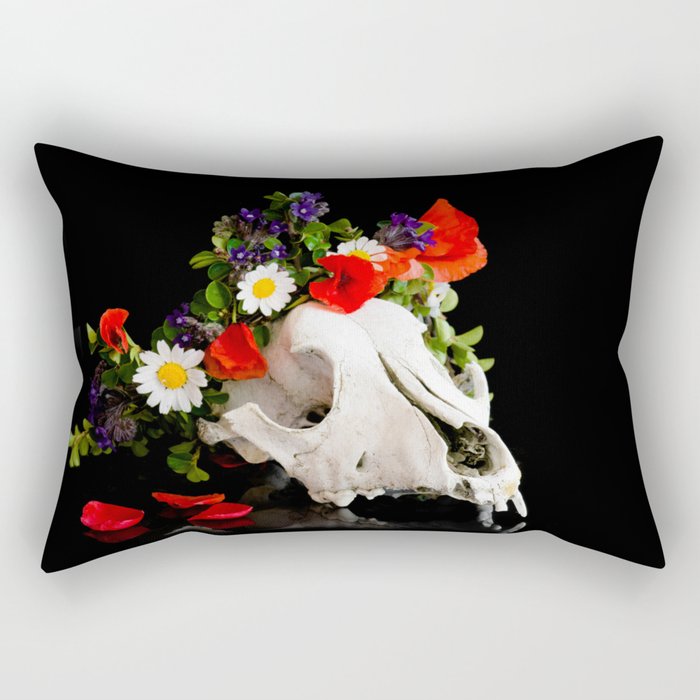 Animal skull with a wreath of wild flower Rectangular Pillow