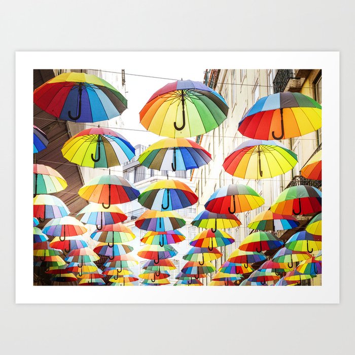 Colorful Umbrellas in Lisbon Art Print