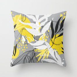 Yellow gray tropical abstract Throw Pillow