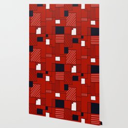 Black, Red, and White Geometric Blocks Wallpaper
