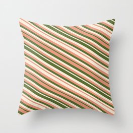 [ Thumbnail: Dark Salmon, Dark Olive Green & Beige Colored Lines/Stripes Pattern Throw Pillow ]