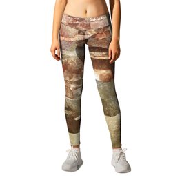 African Dye - Colorful Ink Paint Abstract Ethnic Tribal Organic Shape Art on Earthy Mud Cloth Leggings