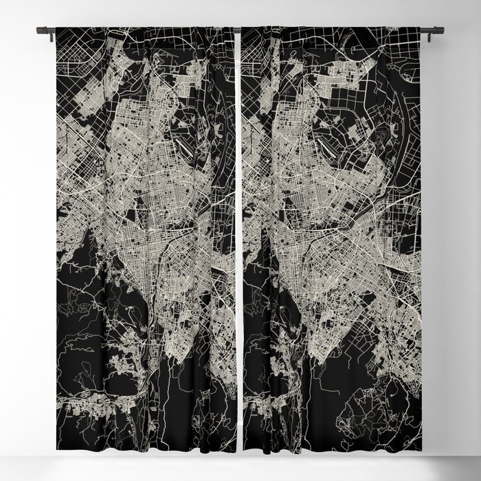 Sapporo - Japan - Black and White City Map Blackout Curtain