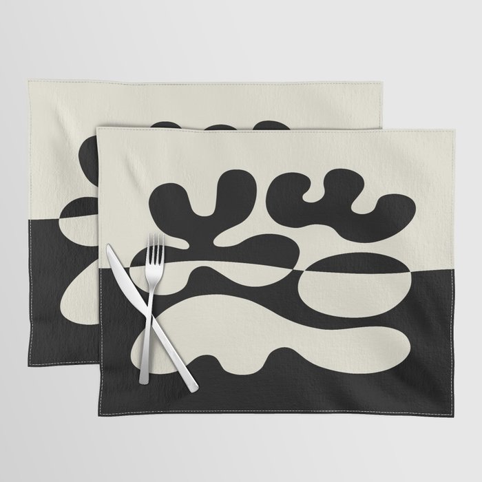 Mid Century Modern Organic Abstraction 235 Black and Ivory White Placemat