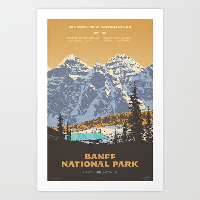 Banff National Park Kunstdrucke | Graphic-design, Digital, Typografie, Illustration, Vector, Landscape, Graphic-design, Vintage, Banff, Alberta