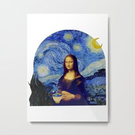 Mona Lisa with Coffee in Starry Night, - Metal Print