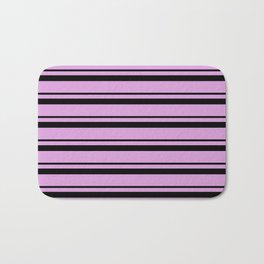 [ Thumbnail: Black and Plum Colored Lined/Striped Pattern Bath Mat ]
