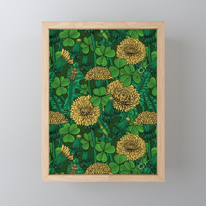 The meadow in green and yellow Framed Mini Art Print