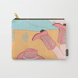 Chillin, Girl in Cowgirl Boots with Hat in the Desert Enjoying Life, Mustard Sand, Blush and Mint Carry-All Pouch