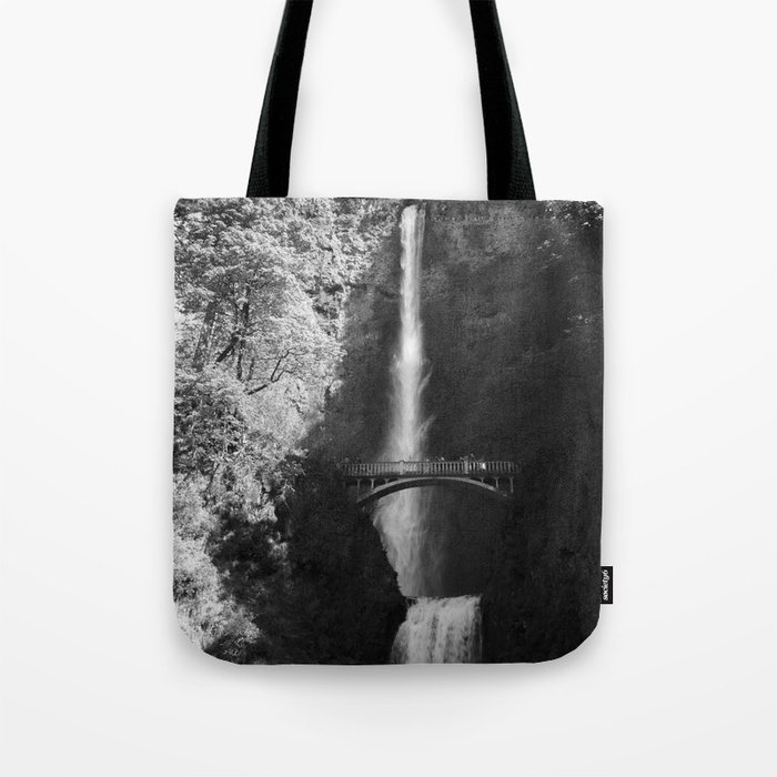 Multnomah Falls Oregon Waterfall Black and White Tote Bag