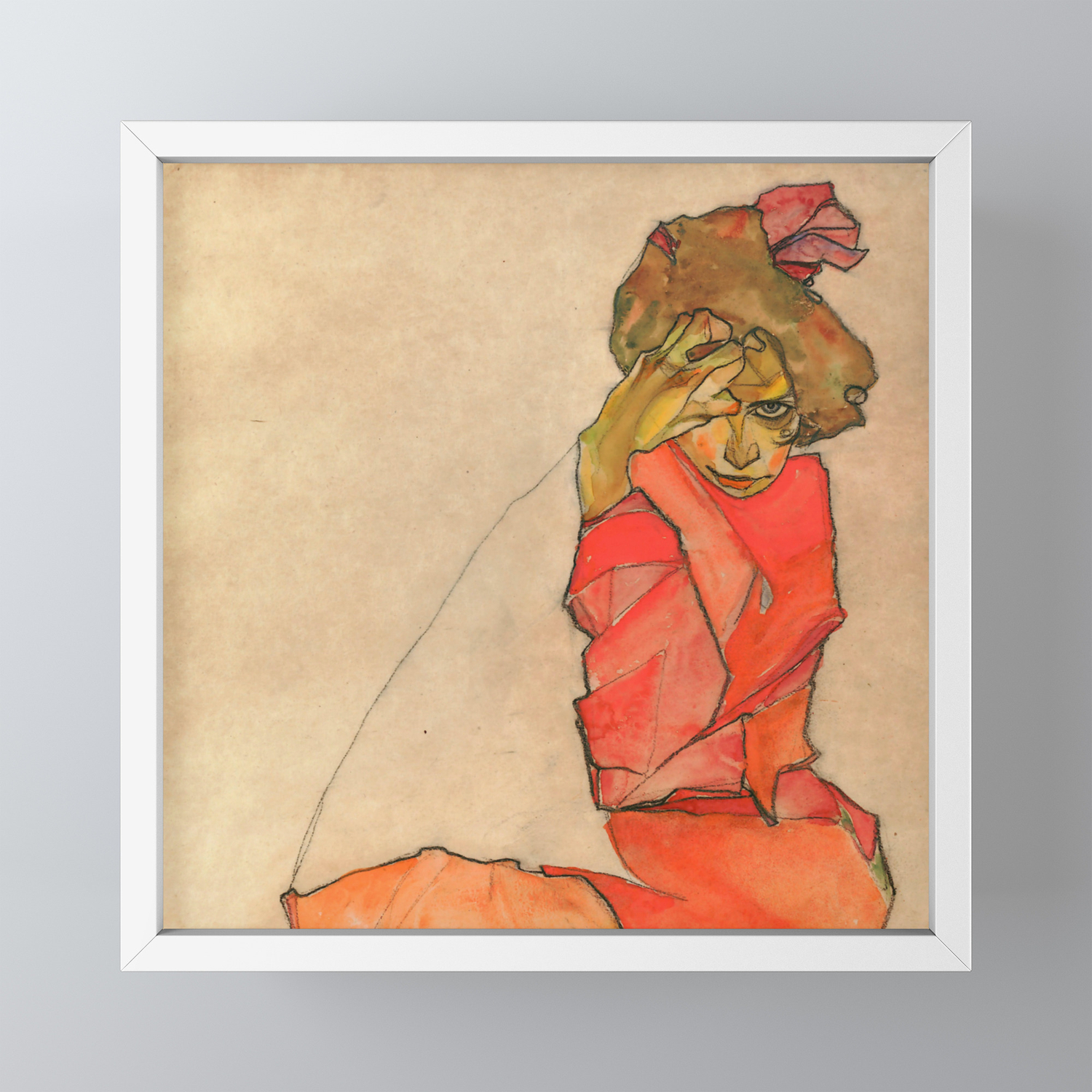 Egon Schiele Kneeling Female In Orange Red Dress Framed Mini Art Print By Alexandra Arts Society6,Cartoon Guy In Hoodie Drawing