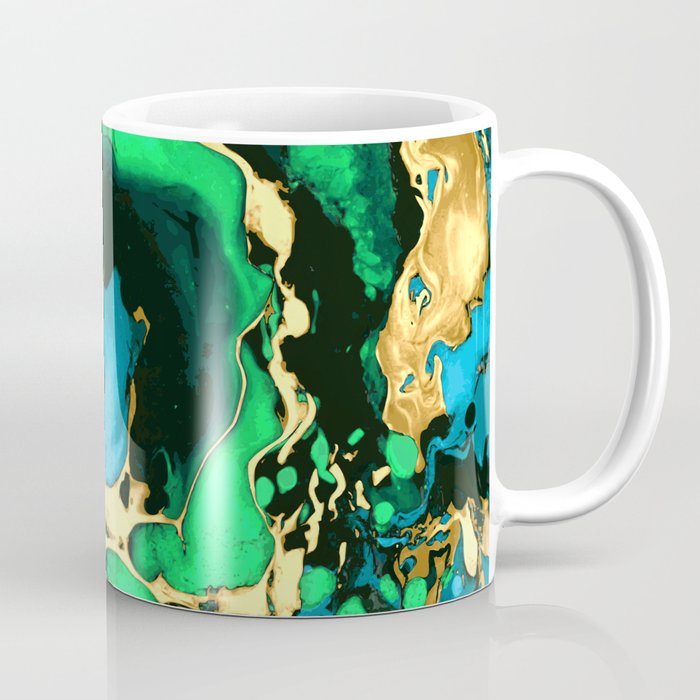 Gold green and black Marble texture acrylic paint art Coffee Mug