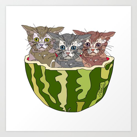 Watermelon Cats Art Print