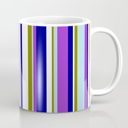 [ Thumbnail: Eyecatching Green, Light Blue, Dark Orchid, Dark Blue, and White Colored Lined/Striped Pattern Coffee Mug ]