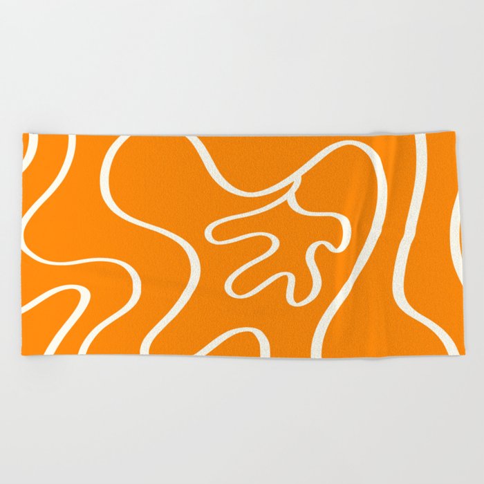 Minimalist line orange flower Beach Towel