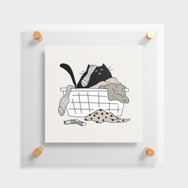 Black Cat in Messy Laundry Basket - Neutral Palette Floating Acrylic Print