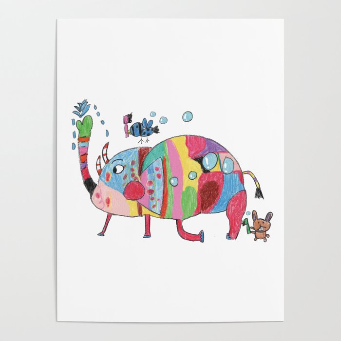 wash a colorful elephant Poster