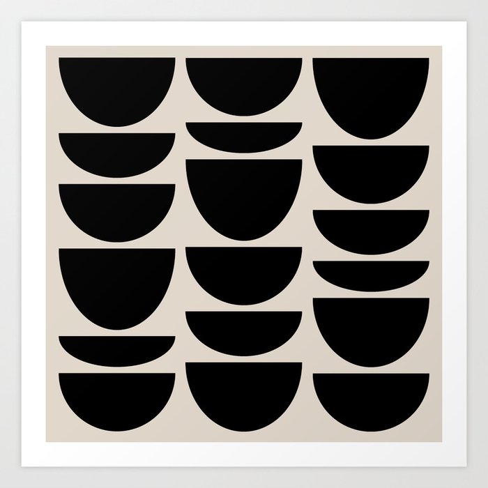 Retro Mid Century Modern Geometric Abstract Pattern 723 Scandi Black and Linen White Art Print